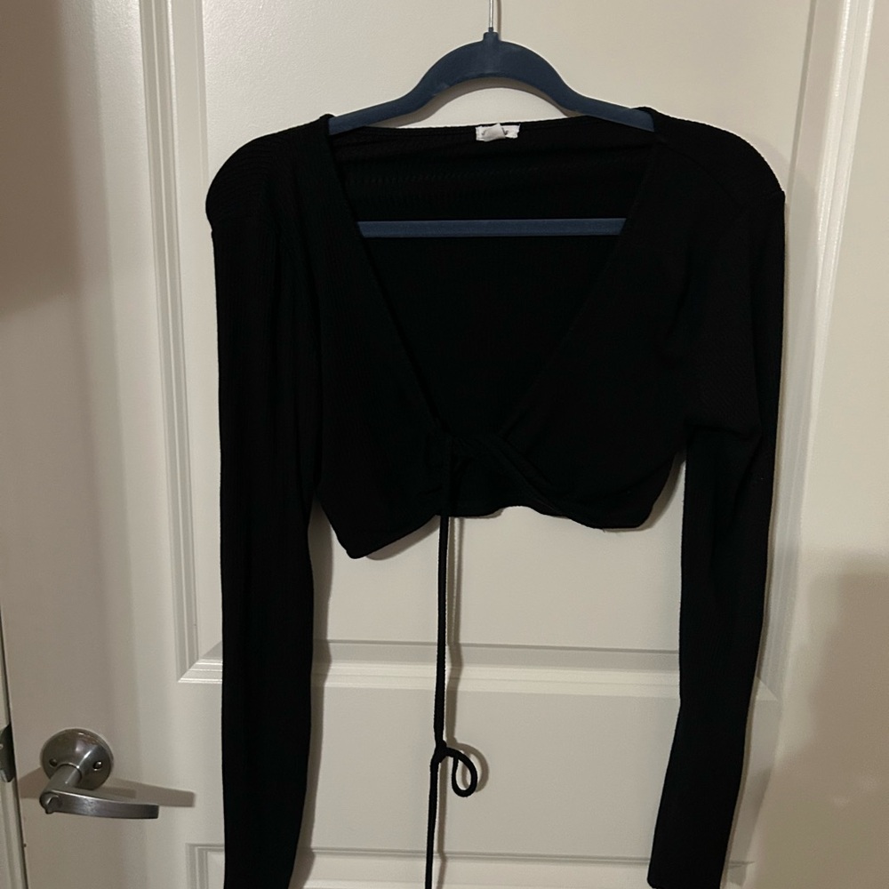 Garage Elegant Black Twist-Front Blouse with tie